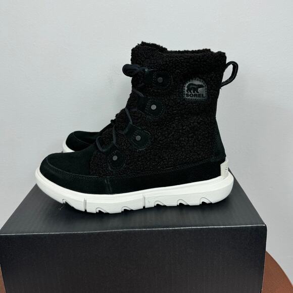 New Sorel Explorer Next Joan Cozy Boots in Black Suede/Faux Shearling Size 6.5 - Picture 3 of 8
